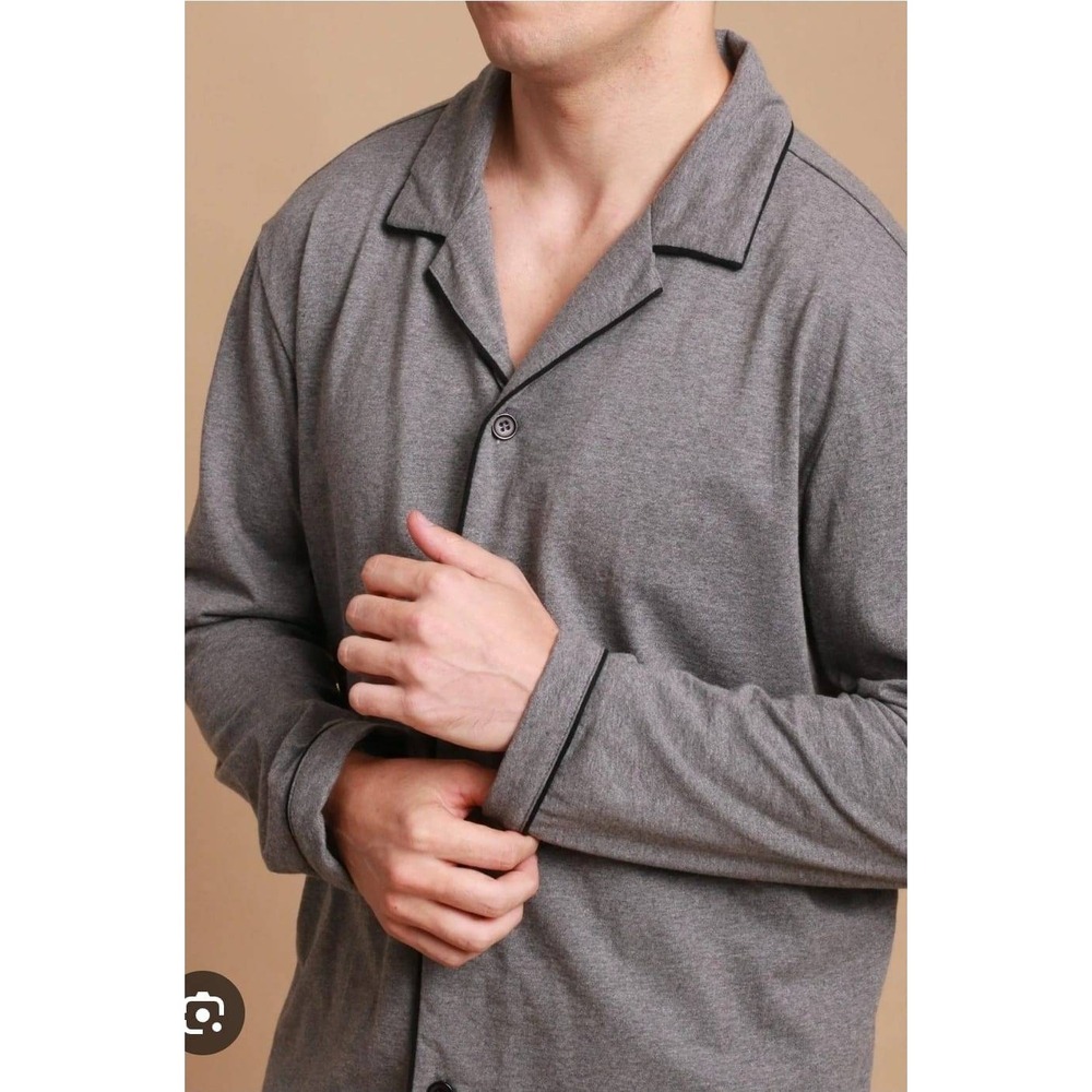 J.Crew Mens Cotton Flannel Pajama Set Ash Gray XL Long Sleeve Button Up Pockets